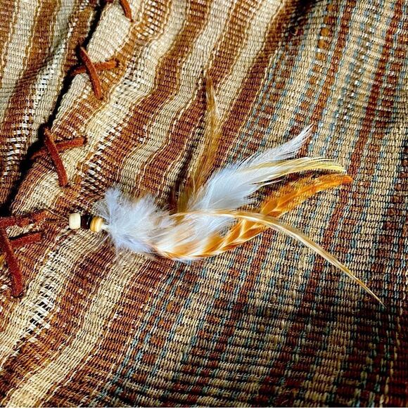 Ralph Lauren Southwestern Blanket Stitch Leather Laced Feather Trimmed Poncho - Picture 12 of 16